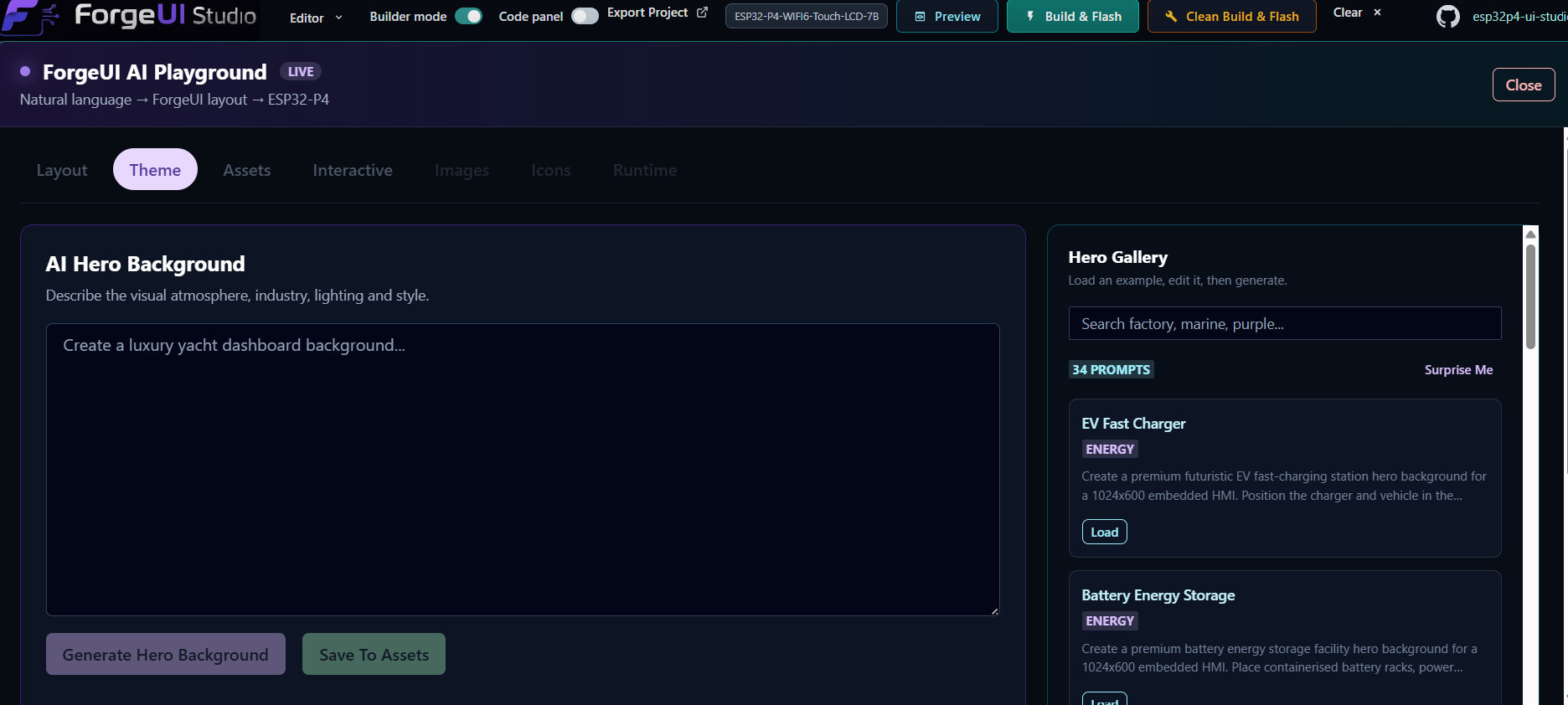 AI Theme & Hero Creator ForgeUI Starter interface preview